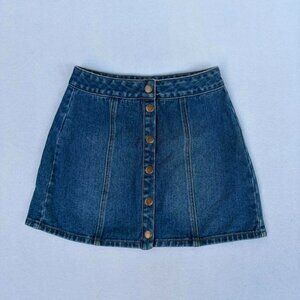 Bullhead Denim Blue Jean Dark Wash Button Front A-Line Mini Skirt Size 25 XXS